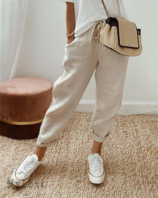 👖🌞Casual Cotton and Linen Pants for Women – Breathable, High-Waisted & Ankle-Length Elegance🤍