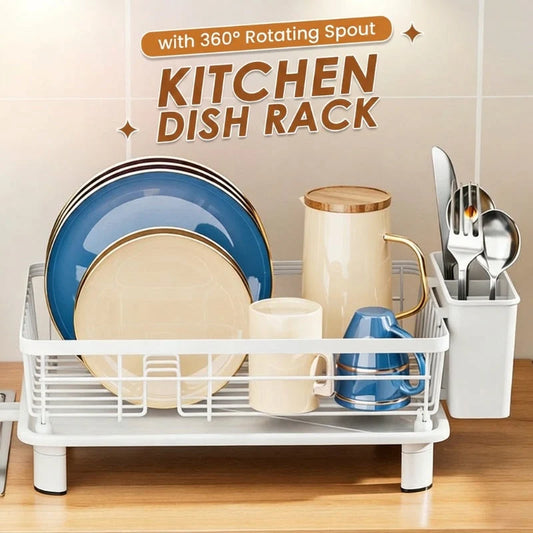 🗃️🫙Large-Capacity Dish Drying Rack with 360° Rotating Drain Spout