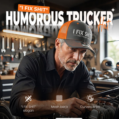 🧢2026 New Arrival😎Mesh Back Trucker Cap with "I Fix Shit" Embroidery – Breathable Outdoor Sun Hat🧢☀️