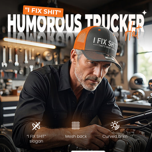 🧢2026 New Arrival😎Mesh Back Trucker Cap with "I Fix Shit" Embroidery – Breathable Outdoor Sun Hat🧢☀️