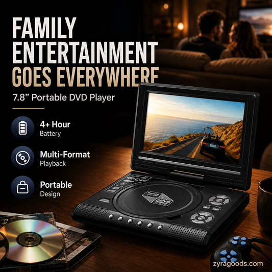 📺💿7.8" Portable DVD Player with Rechargeable Battery & USB/SD Support