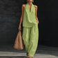 🍁👗Bohemian-Style Linen Two-Piece Set—Strapless Tank Top and Wide-Leg Pants