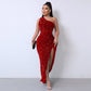 💃Christmas Gift 50% OFF!!💋Women's Glitter Sequins One Shoulder Ruched Split Thigh Bodycon Dress
