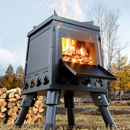 🏔️⛺ Portable Cast-Iron Wood-Burning Rocket Stove | 16 Vent Holes for High-Efficiency Combustion💨