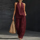 🍁👗Bohemian-Style Linen Two-Piece Set—Strapless Tank Top and Wide-Leg Pants