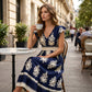 👗Mid-Year 50% Off!🍁Women's V-Neck Baroque Print Flowy Maxi Dress