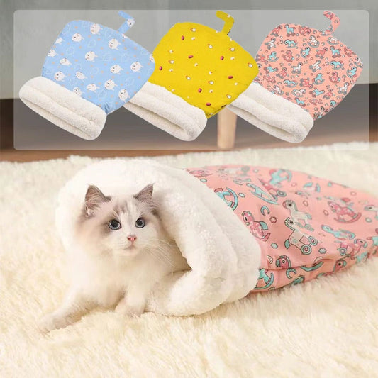 🐱☁️Plush Cave-Style Semi-Enclosed Cat Sleeping Bag Pet Bed | Soft Plush Lining, Washable and Easy to Care🧺