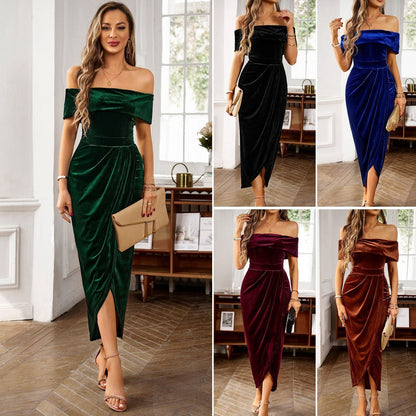 💃Christmas Sale 40% OFF🎉Women's Elegant Off The Shoulder Ruched Velvet Dress
