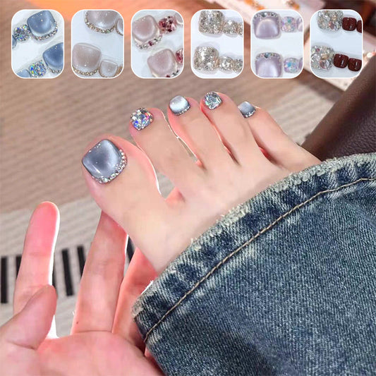 Get 1 PAIR FREE 14 Sheets Square Press on Diamond Toenails🌈