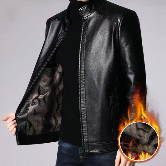 🧥40% OFF NOW! ❄️ Men's Warm Plush Lining Leather Jacket - Windproof & Stylish, Perfect for Cold Weather Outings ✨
