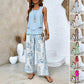 🌺 Women’s Trendy Print 2-Piece Outfit – Sleeveless Top & Pants Combo!"