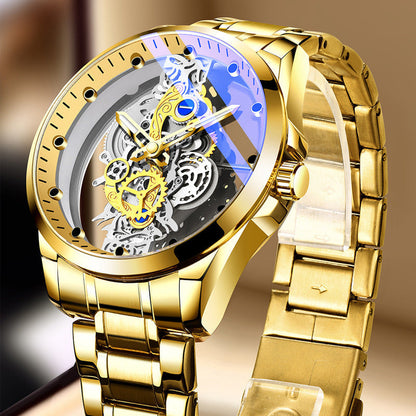 ⌚🕳️Men's Fashion Skeleton-Decor Faux-Tourbillon Quartz Watch |  Luminous Hands and Markers🌀
