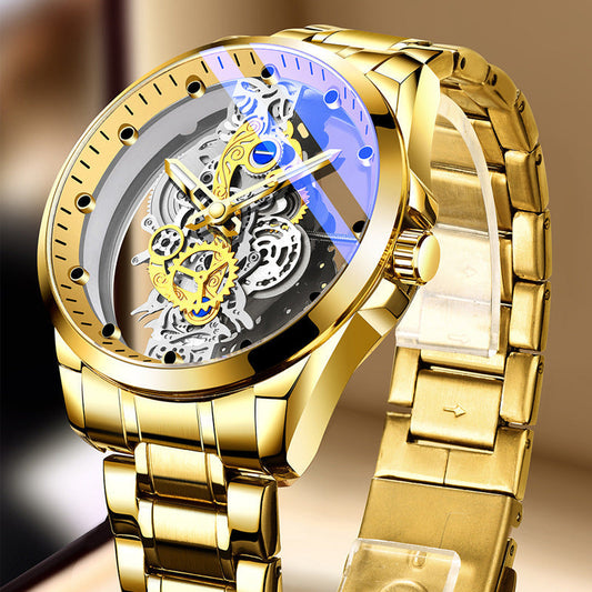 ⌚🕳️Men's Fashion Skeleton-Decor Faux-Tourbillon Quartz Watch |  Luminous Hands and Markers🌀