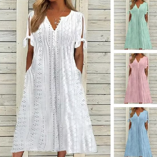 ⏰Hot Sale 49% Off💃Women's Elegant V-Neck Hollow-Out Solid Dress