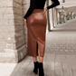 💃2026 New Arrivals - 40% Off!💕Women’s Fitted Ruched Slit Faux Leather Skirt