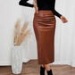 💃2026 New Arrivals - 40% Off!💕Women’s Fitted Ruched Slit Faux Leather Skirt