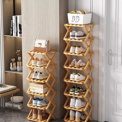 👞🪵Foldable, No-Assembly Bamboo Shoe Rack | 5-Second Scissor-X-Frame Setup🎋