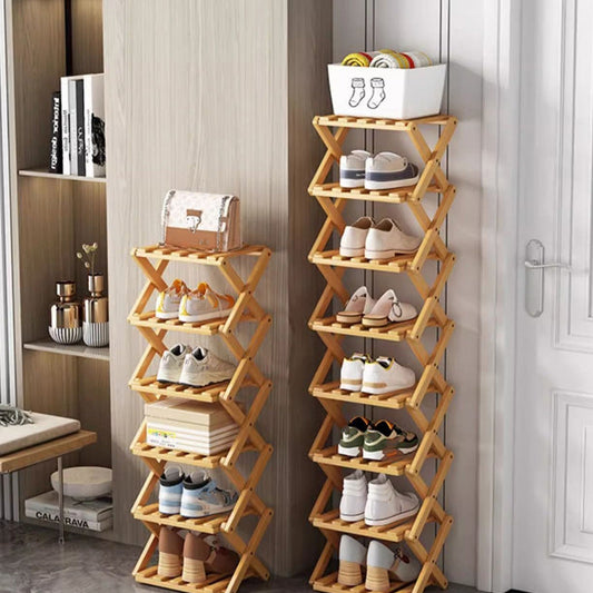 👞🪵Foldable, No-Assembly Bamboo Shoe Rack | 5-Second Scissor-X-Frame Setup🎋