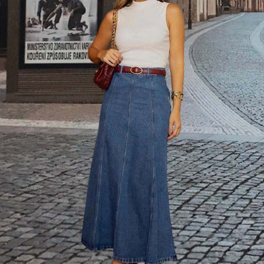 👗40% OFF NOW! ✨ Women's High-Waist A-Line Denim Maxi Skirt – Flattering Fit, Stretchy Comfort & Versatile Style 👖