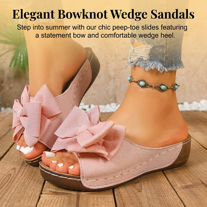 👡40% OFF NOW! 🎀 Women's Bowknot Peep-Toe Wedge Sandals – Chic Design, Comfortable Wedge & Easy to Slip On 🌸