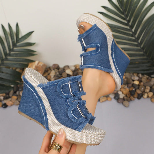 👡New arrival 40% OFF!🥰Women's Casual Denim Platform Slide Sandals