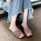 🌞💎Women's Geometric Rhinestone Square Toe Flat Slides👡