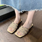 🌞💎Women's Geometric Rhinestone Square Toe Flat Slides👡