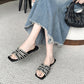 🌞💎Women's Geometric Rhinestone Square Toe Flat Slides👡