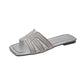 🌞💎Women's Geometric Rhinestone Square Toe Flat Slides👡