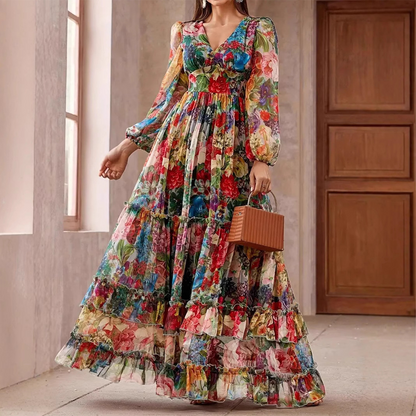 👒New arrival 40% OFF!🌸Romantic V-Neck Lantern Sleeve Floral Dress👗