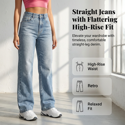 👖40% OFF NOW! 🔥 Women's High-Waisted Straight Leg Denim Jeans – Flattering Fit, Comfortable Stretch & Versatile Everyday Style ✨
