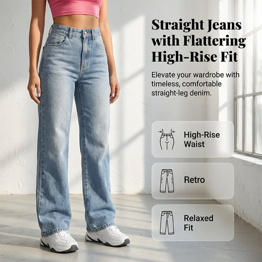 👖40% OFF NOW! 🔥 Women's High-Waisted Straight Leg Denim Jeans – Flattering Fit, Comfortable Stretch & Versatile Everyday Style ✨