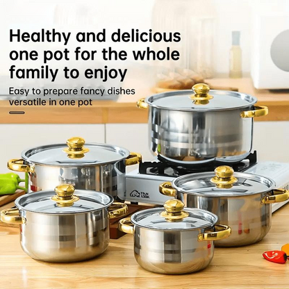 🍳40% OFF NOW!🫕5-Piece Stainless Steel Cookware Set with Glass Lids – Durable, Even Heat Distribution & Elegant Design ✨
