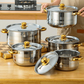 🍳40% OFF NOW!🫕5-Piece Stainless Steel Cookware Set with Glass Lids – Durable, Even Heat Distribution & Elegant Design ✨