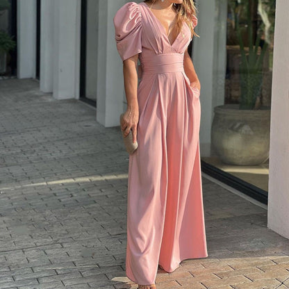 💃New arrival 40% OFF!👒Women's Deep V-Neck Wide Leg Jumpsuit – High Waist, Flowy Style & Soft Fabric