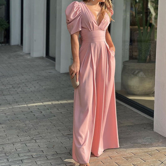 💃New arrival 40% OFF!👒Women's Deep V-Neck Wide Leg Jumpsuit – High Waist, Flowy Style & Soft Fabric