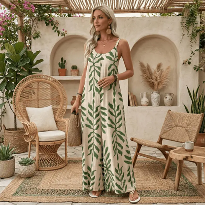 👡New arrival 40% OFF!🤍Women's Leaf Print Spaghetti Strap Jumpsuit