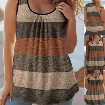 🎽New arrival 40% OFF!🏖️Women's Color Block Striped Tank Top Ruched Neck Sleeveless Tops
