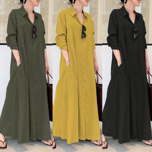 🏖️New arrival 40% OFF!🌊Long-Solid, Simple and Long-Coloured Sleeve Dress