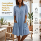 👗40% off!🤍Relaxed Fit A-Line Denim Dress with Mesh Sleeve Detail
