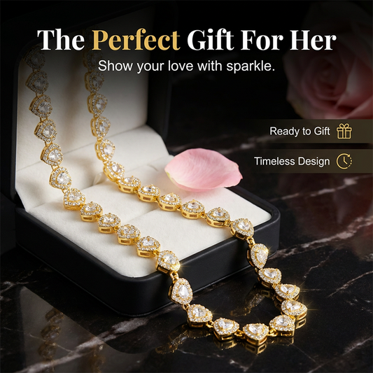 💍Mother's Day Early Bird Special💎Sparkling Heart Statement Chain Necklace – Rhinestone, Gold/Silver, Adjustable Length – Perfect Gift 💖