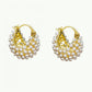 💍Mother's Day Early Bird Special✨ Faux Pearl Basket Hoop Earrings – Gold Tone, Unique Weave, Classic Elegance 🪀