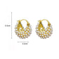 💍Mother's Day Early Bird Special✨ Faux Pearl Basket Hoop Earrings – Gold Tone, Unique Weave, Classic Elegance 🪀