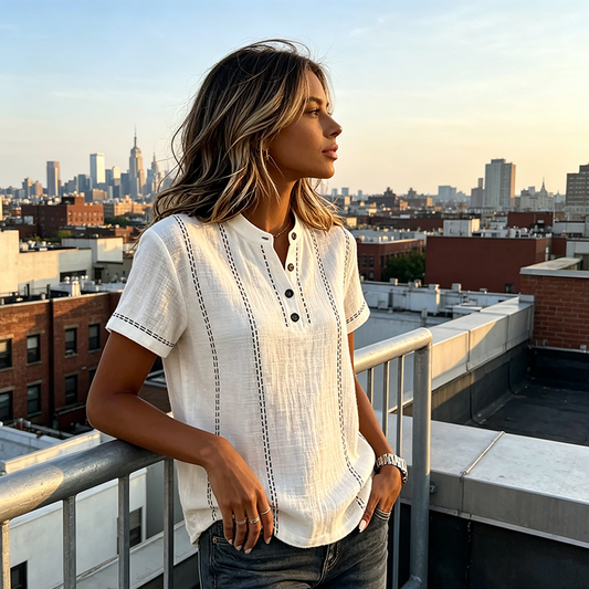 👚40% OFF NOW!🌿 Women's Casual Short Sleeve Top – Breathable, Relaxed Fit & Unique Stitch Detail ✨