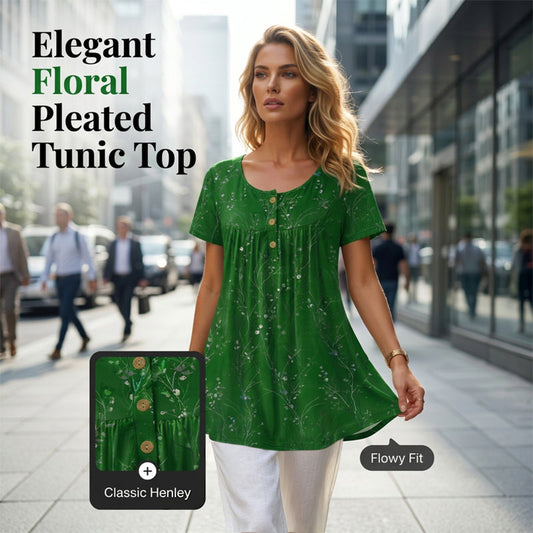 👕 LIMITED-TIME 40% OFF! ✨ Women's Tunic Top – Floral Print, Pleated, Loose Fit, Casual ✨