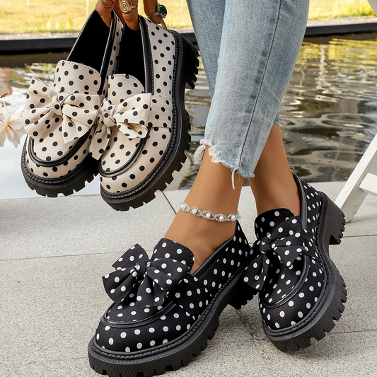 🎀👞Playful Chic, Bold Steps ✨Women's Polka Dot Bow Platform Loafers