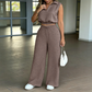👚40% OFF NOW!🌸 Women's Two-Piece Lounge Set – Collared Crop Top & Wide-Leg Pants – Drawstring & Breathable – Chic Casual Outfit 👖