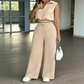 👚40% OFF NOW!🌸 Women's Two-Piece Lounge Set – Collared Crop Top & Wide-Leg Pants – Drawstring & Breathable – Chic Casual Outfit 👖
