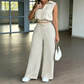 👚40% OFF NOW!🌸 Women's Two-Piece Lounge Set – Collared Crop Top & Wide-Leg Pants – Drawstring & Breathable – Chic Casual Outfit 👖