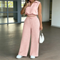👚40% OFF NOW!🌸 Women's Two-Piece Lounge Set – Collared Crop Top & Wide-Leg Pants – Drawstring & Breathable – Chic Casual Outfit 👖